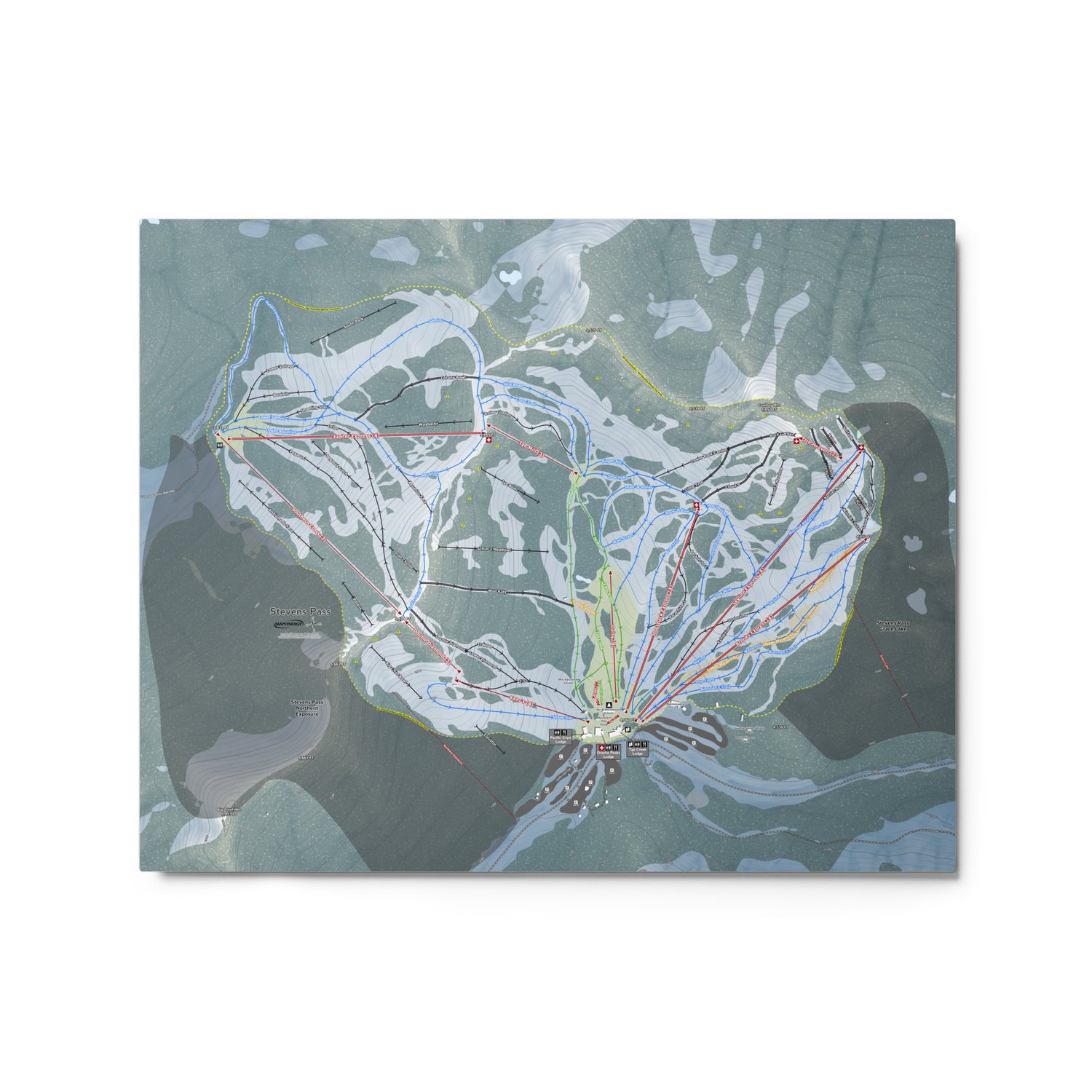 Stevens Pass, Washington Ski Resort Map Metal Wall Art