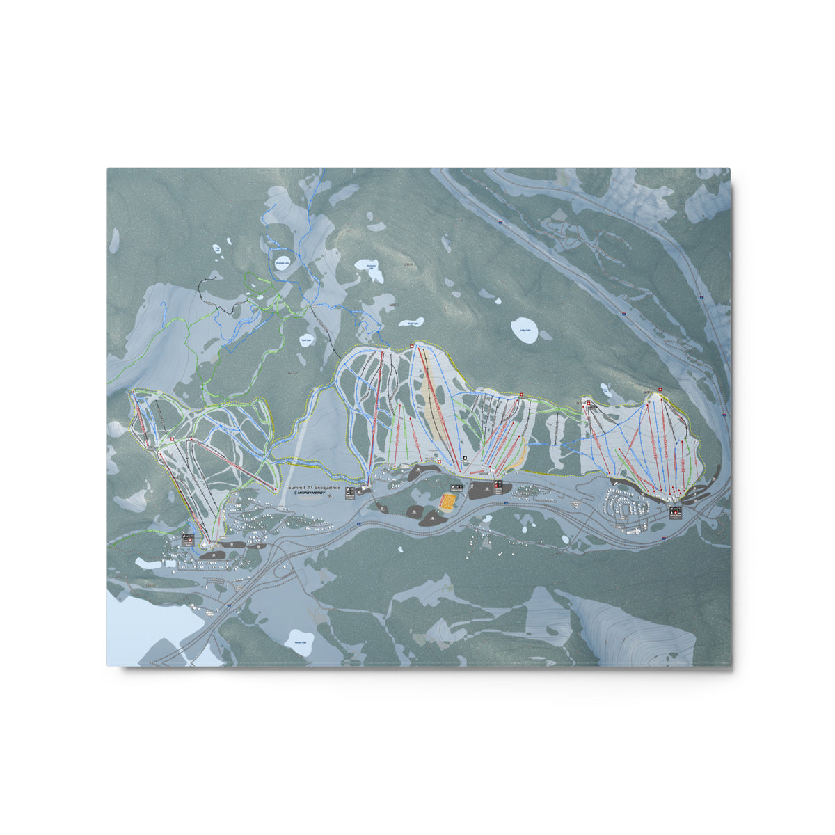 Summit At Snoqualmie, Washington Ski Resort Map Metal Wall Art
