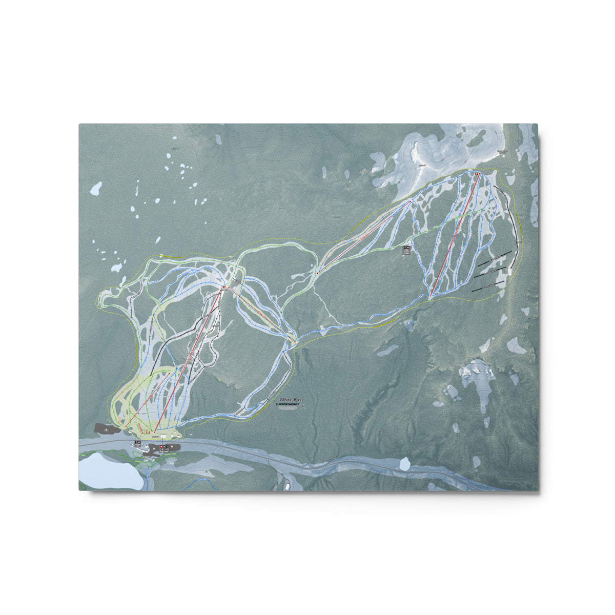 White Pass, Washington Ski Resort Map Metal Wall Art