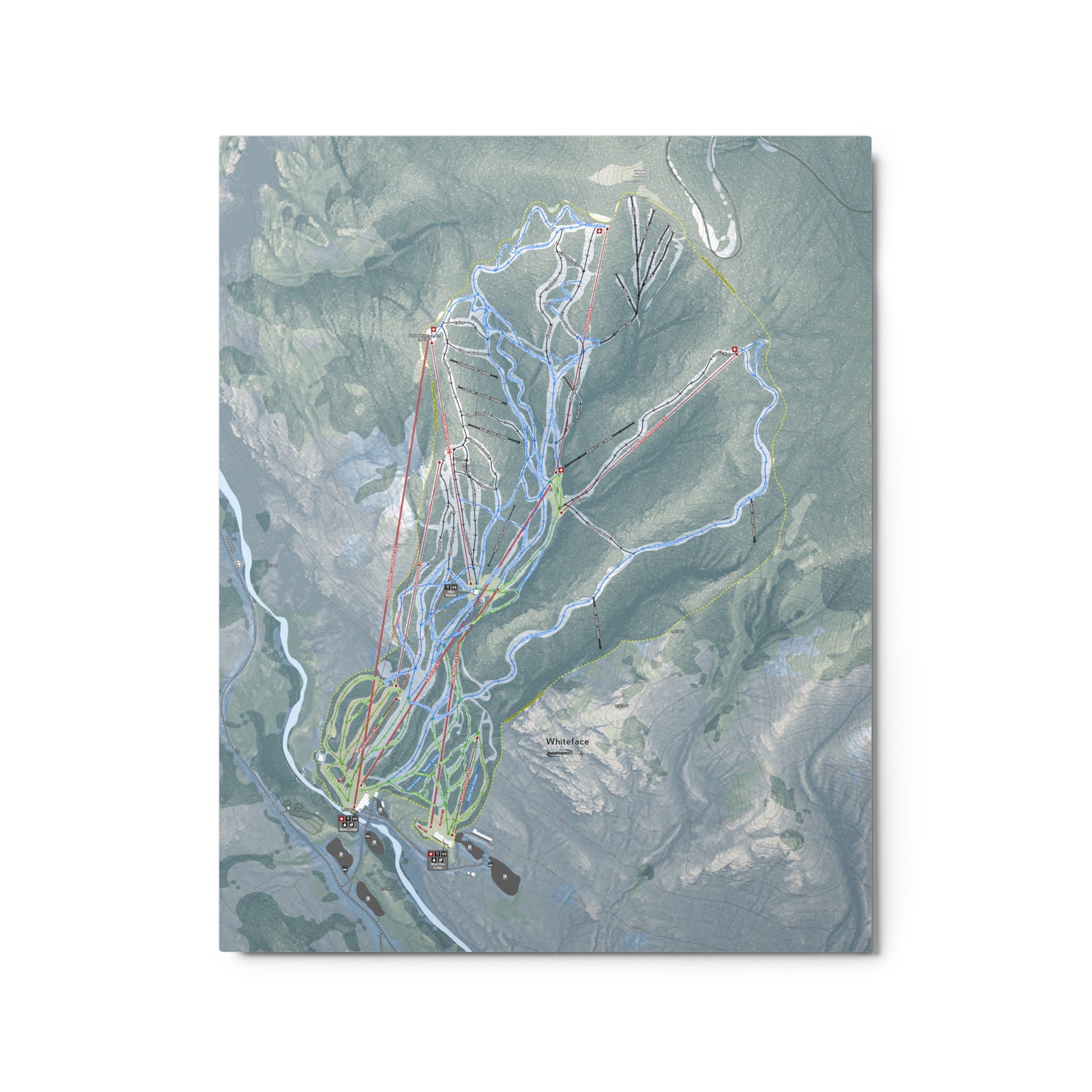 Whiteface Mountain, New York Ski Resort Map Metal Wall Art