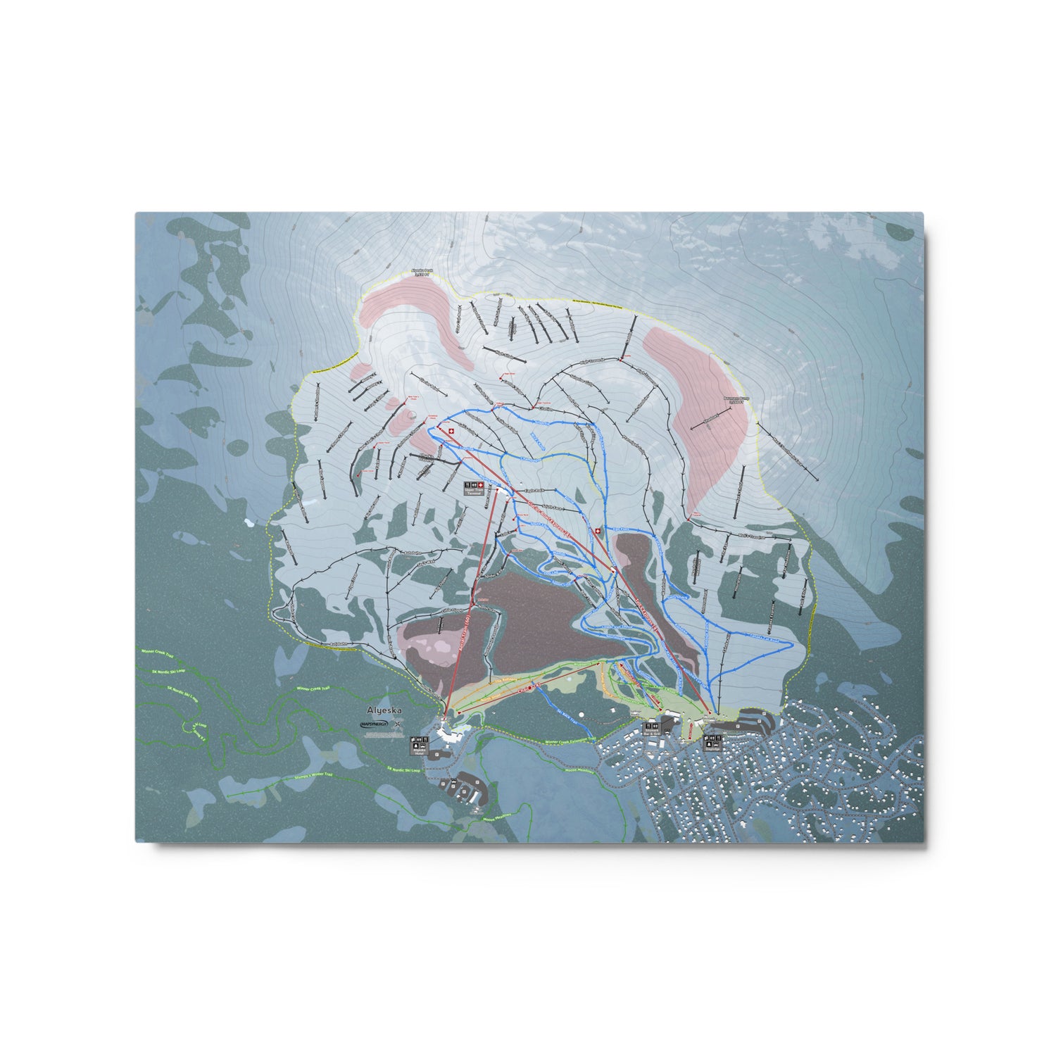 Alyeska, Alaska Ski Resort Map Metal Wall Art