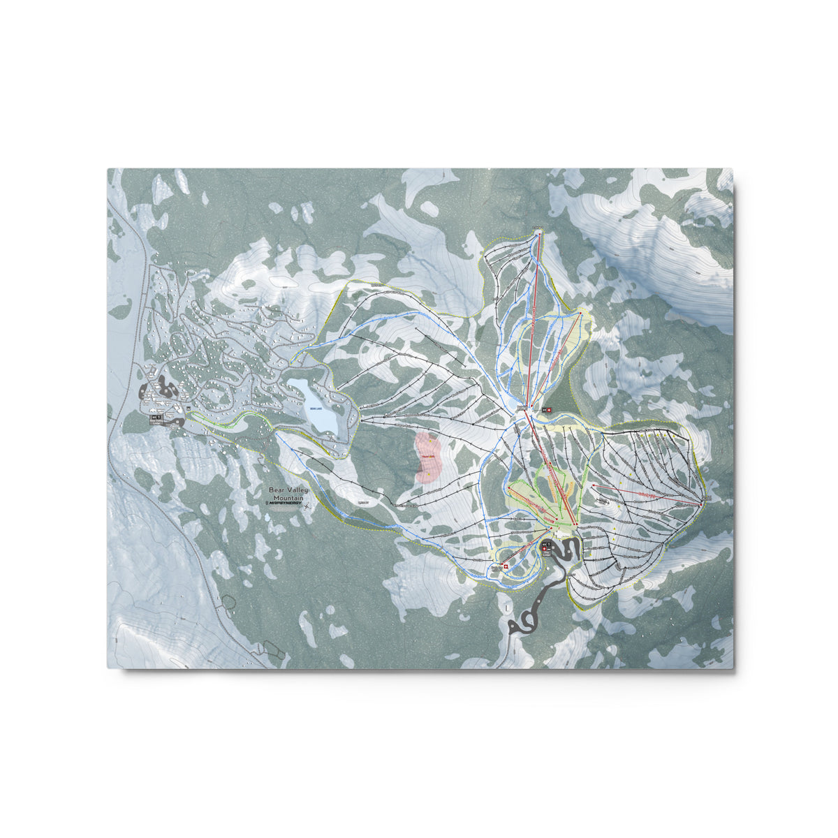 Bear Valley Mountain, California Ski Resort Map Metal Wall Art