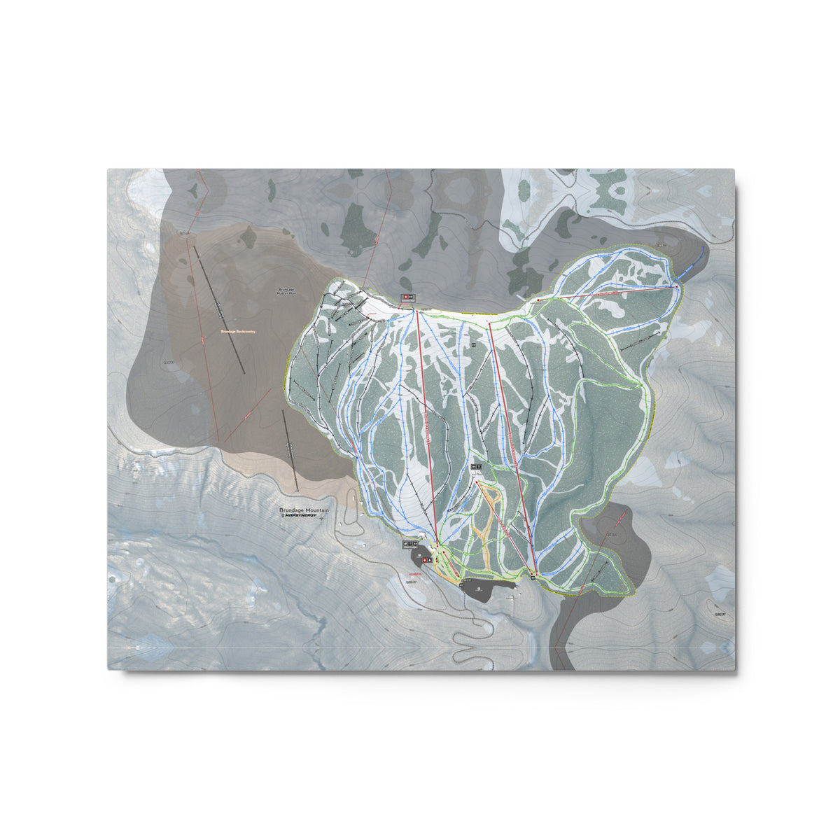 Brundage Mountain, Idaho Ski Resort Map Metal Wall Art