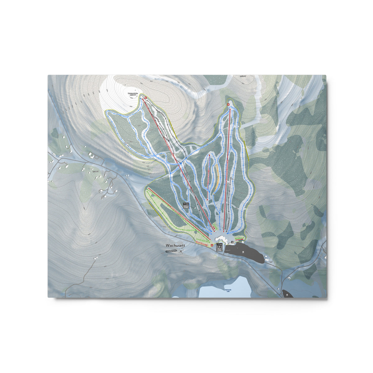 Wachusett Mountain, Massachusetts Ski Resort Map Metal Wall Art
