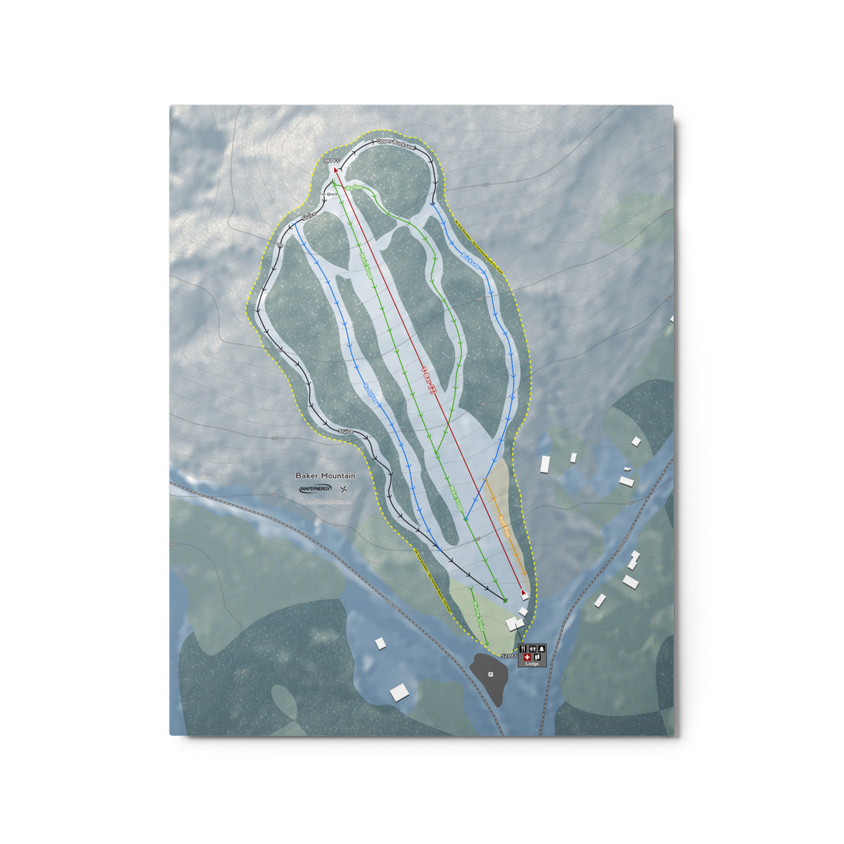 Baker Mountain, Maine Ski Resort Map Metal Wall Art