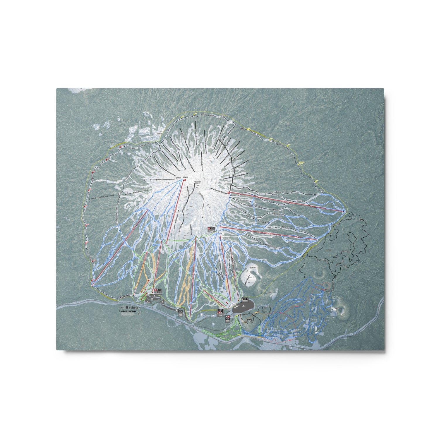 Mt Bachelor, Oregon Ski Resort Map Metal Wall Art