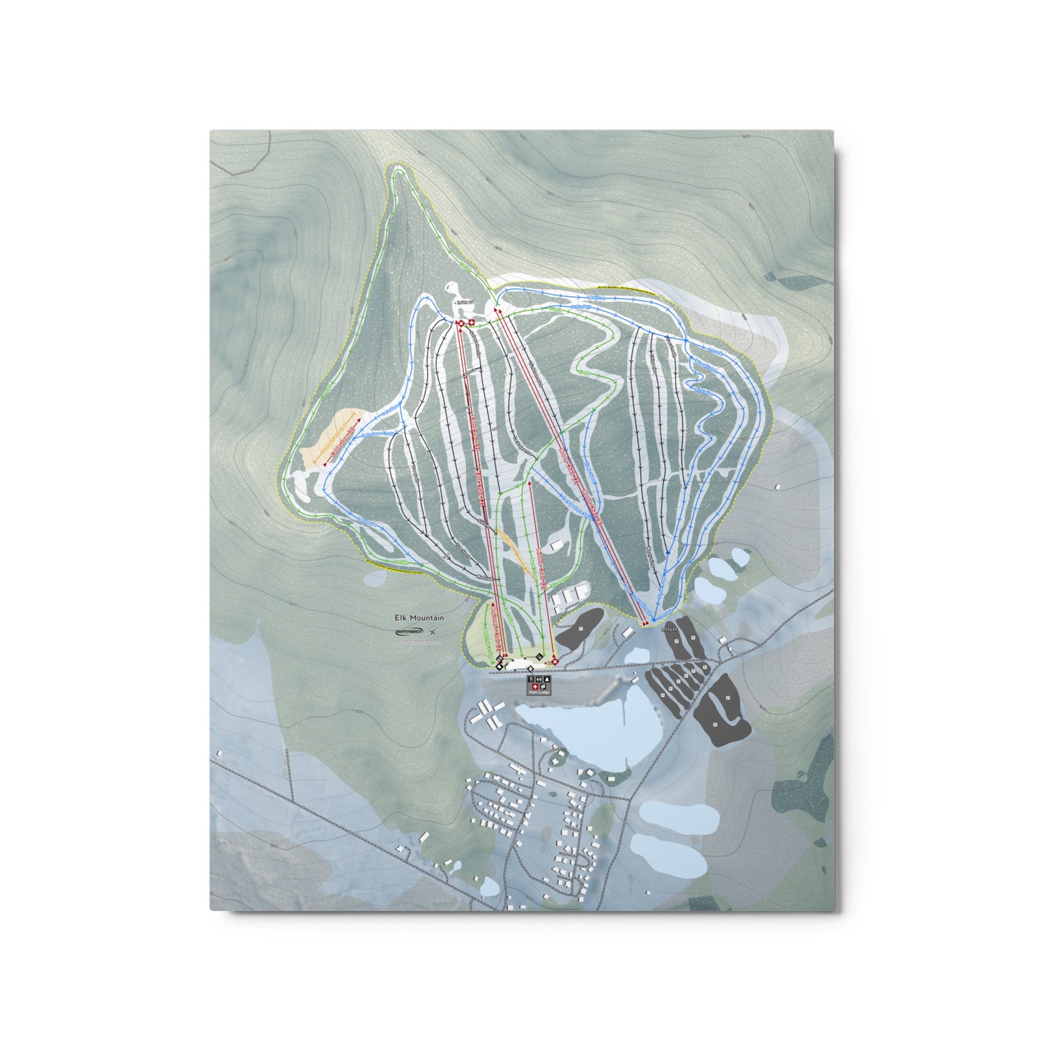 Elk Mountain, Pennsylvania Ski Resort Map Metal Wall Art