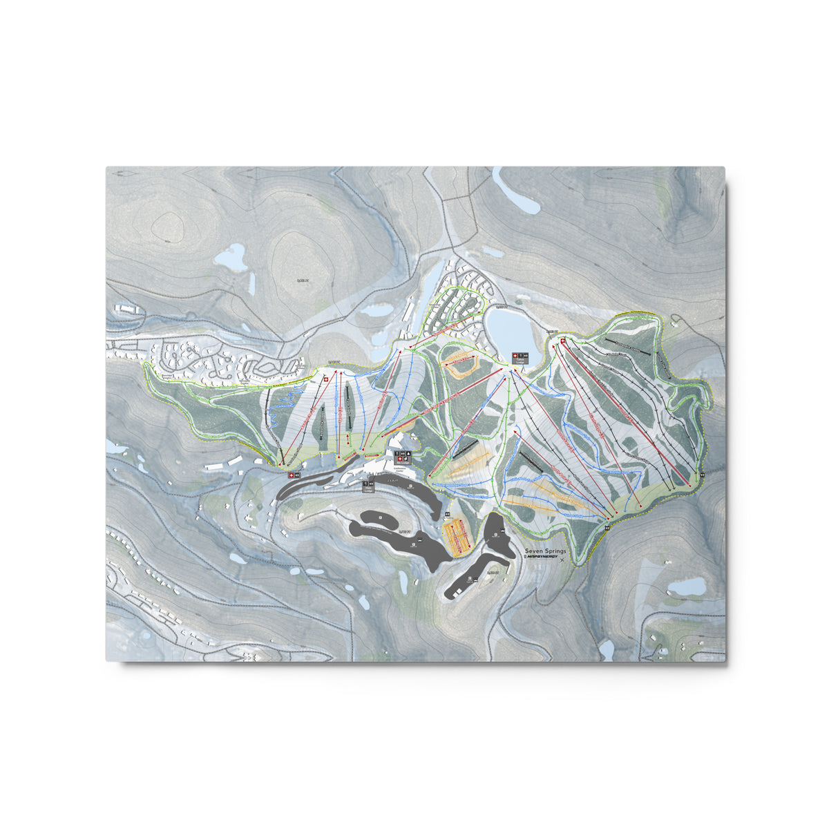 Seven Springs, Pennsylvania Ski Resort Map Metal Wall Art
