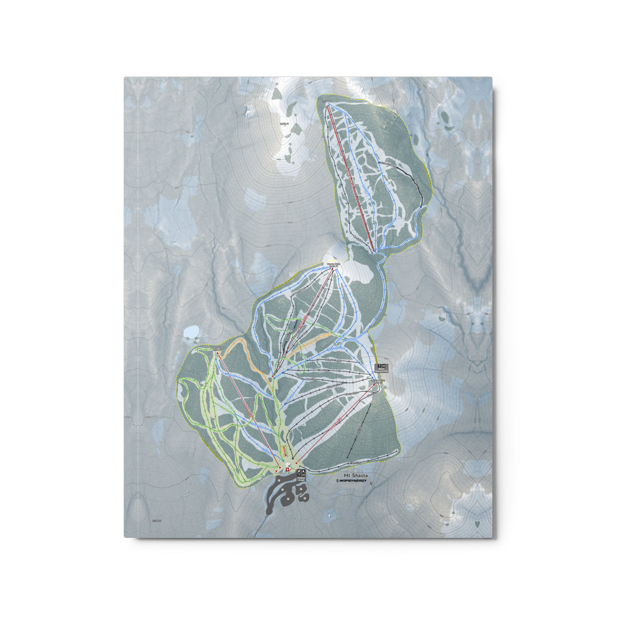 MT Shasta, California Ski Resort Map Metal Wall Art