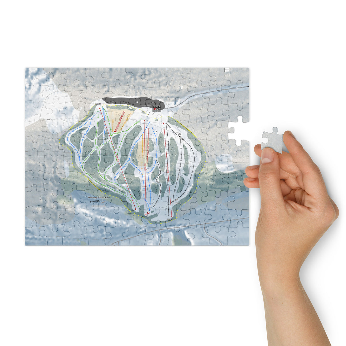 Norway Mountain, Michigan Ski Resort Map Jigsaw Puzzle With Tin