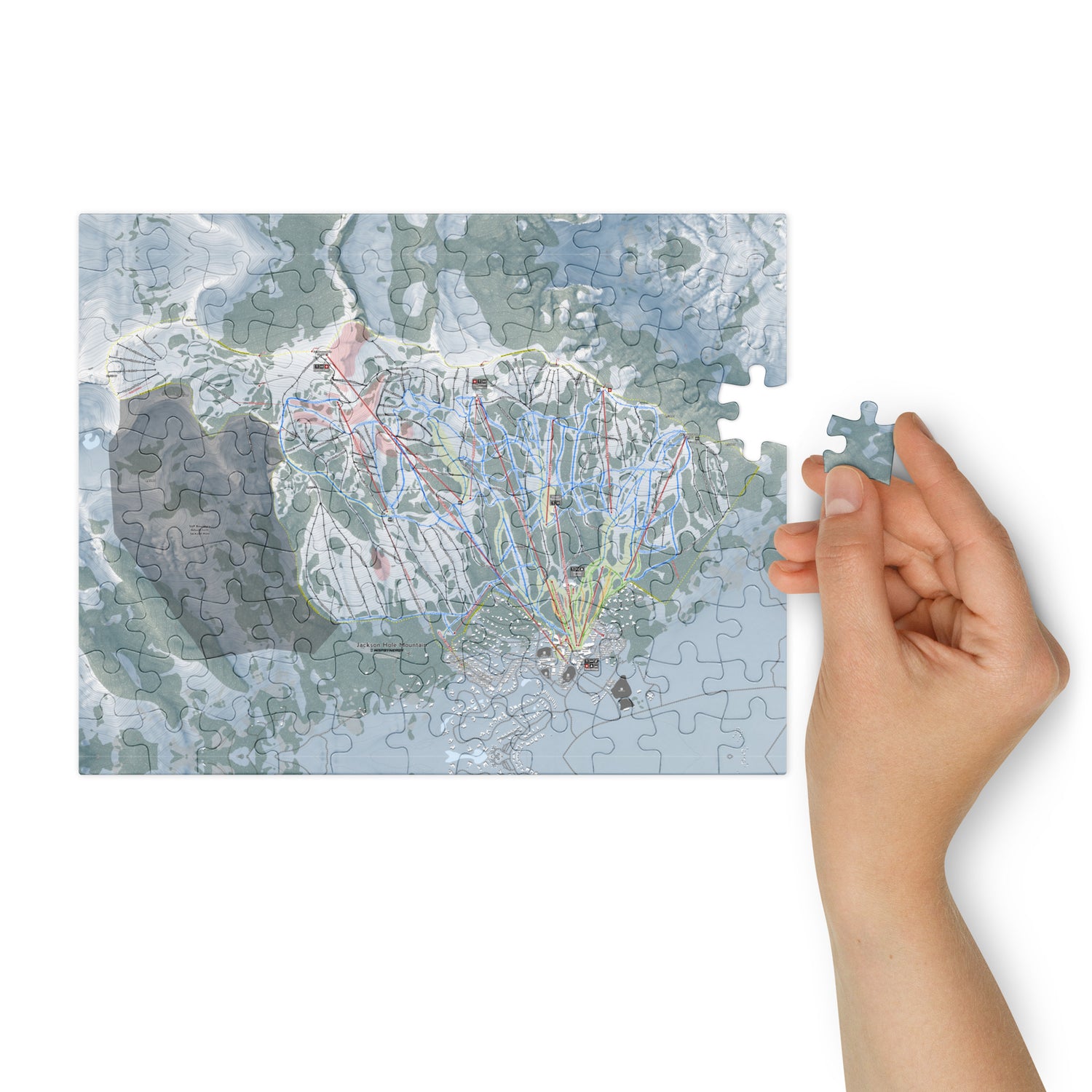 Jackson Hole Mountain, Wyoming Ski Resort Map Jigsaw Puzzle With Tin