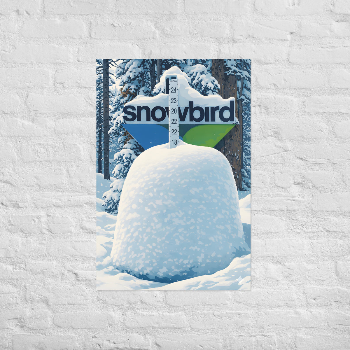 Snowbird Snow Stake Stylized Photo paper poster
