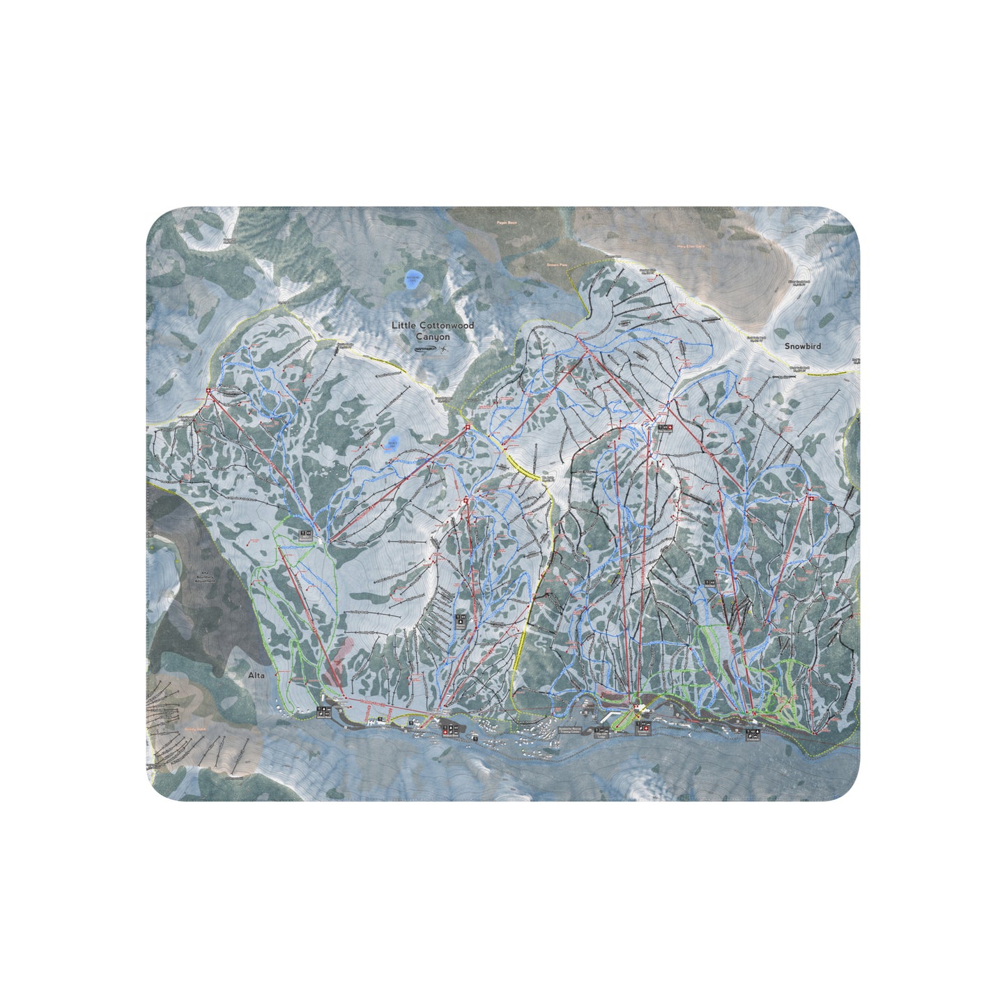Little Cottonwood Canyon, Utah Ski Resort Map Blanket - Powderaddicts