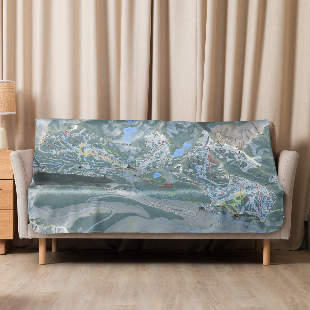 Big Cottonwood Canyon, Utah Ski Trail Map blanket