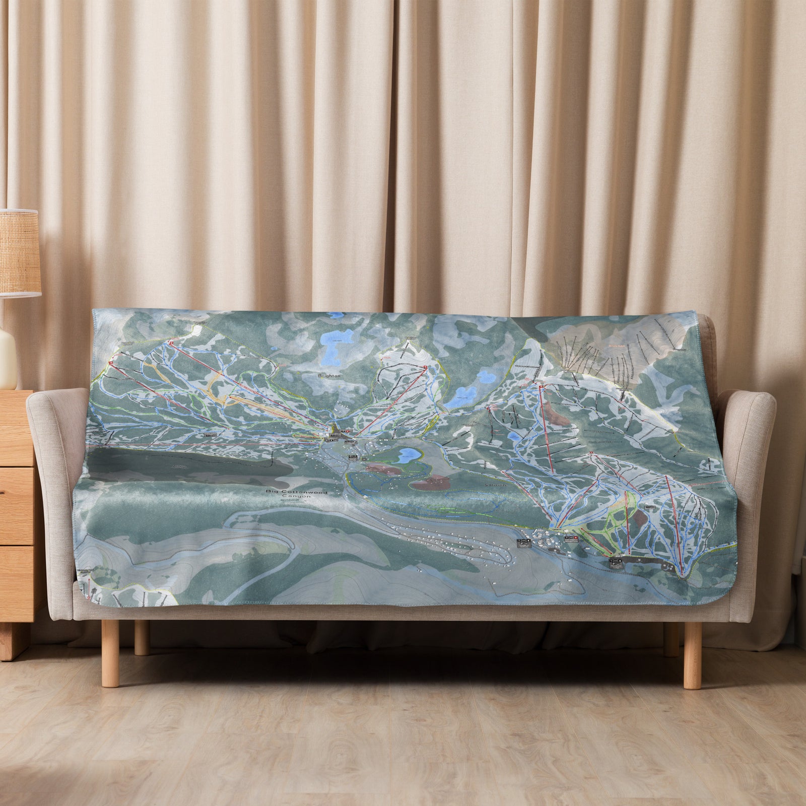 Big Cottonwood Canyon, Utah Ski Trail Map blanket