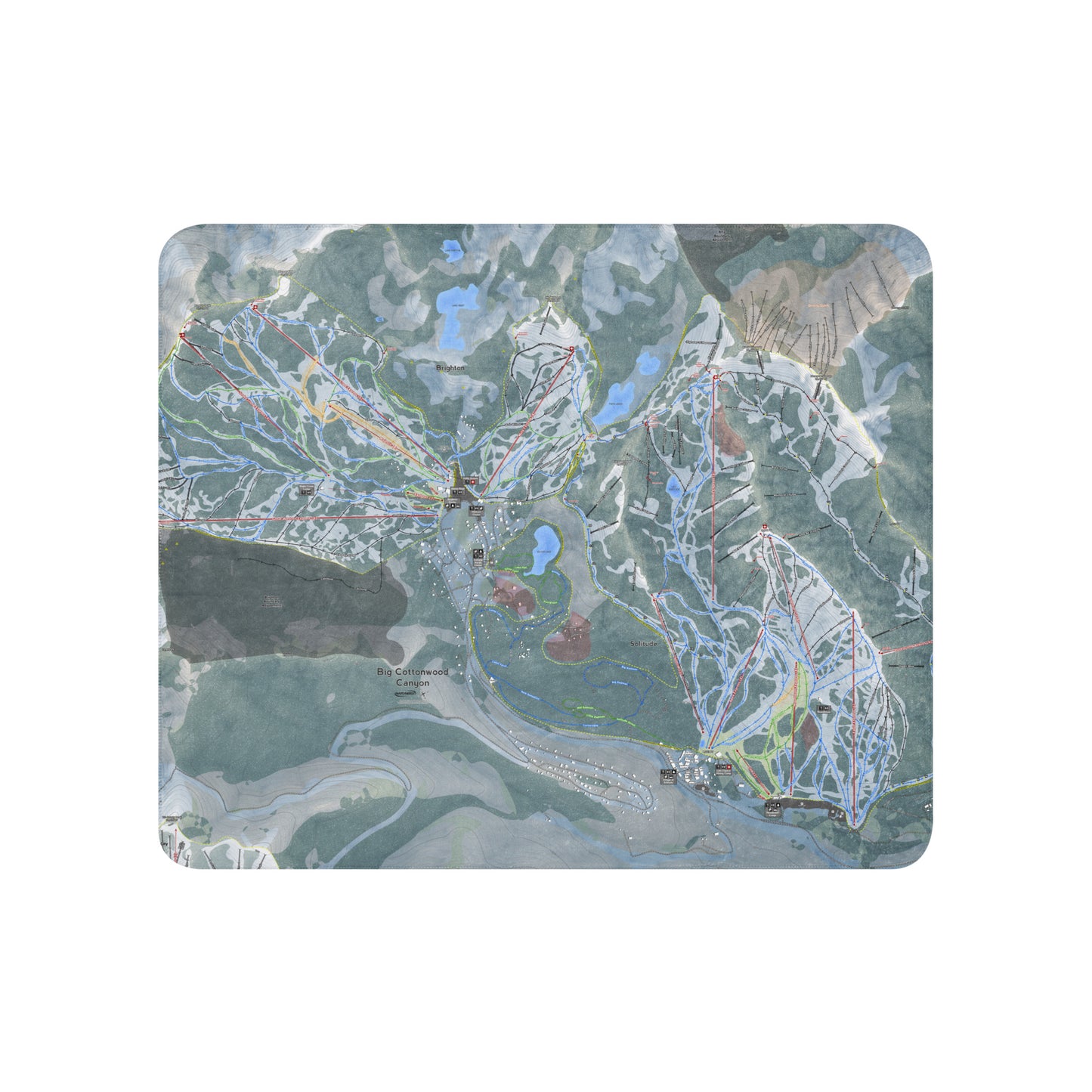 Big Cottonwood Canyon, Utah Ski Trail Map blanket - Powderaddicts