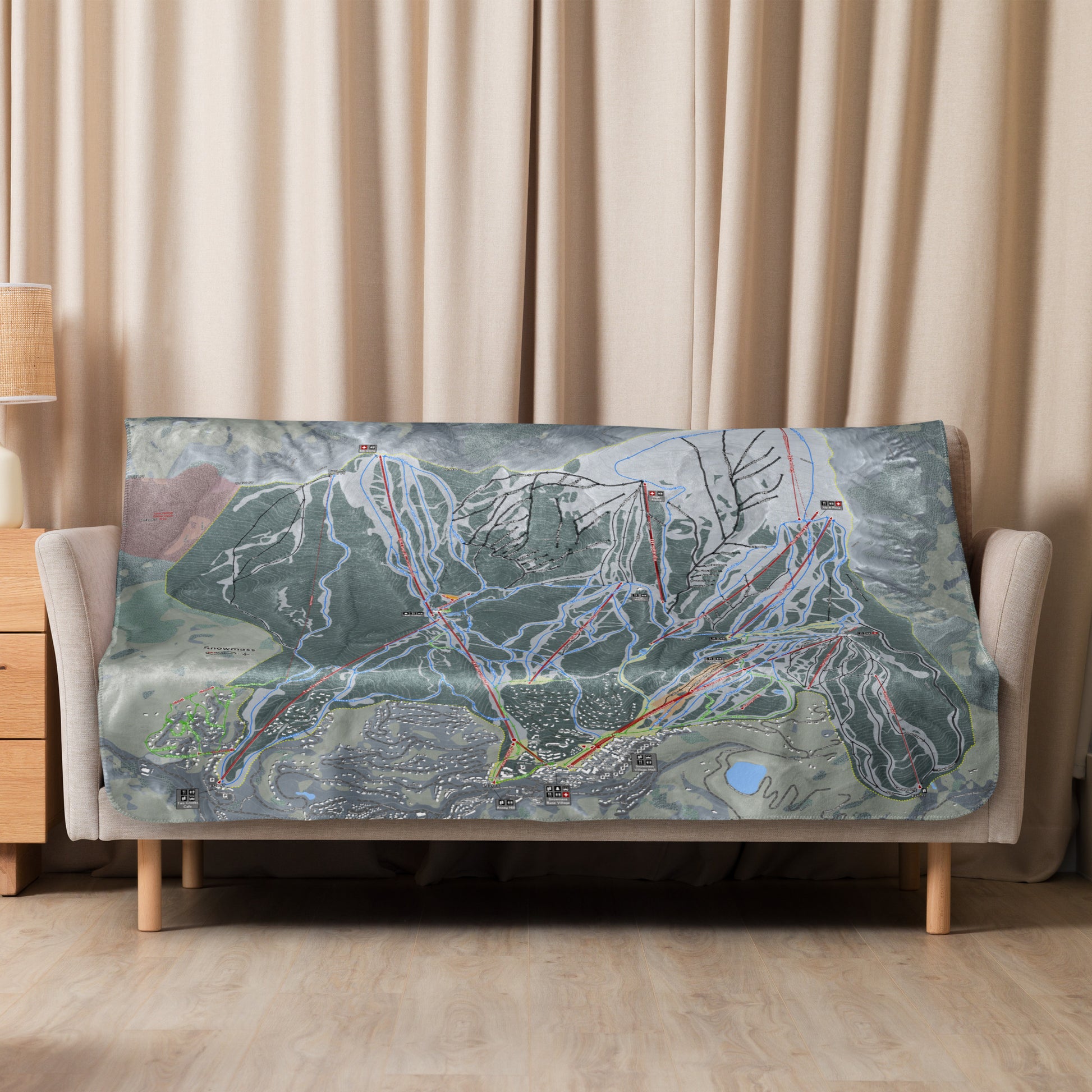 Snowmass, Colorado Ski Resort Map blanket - Powderaddicts