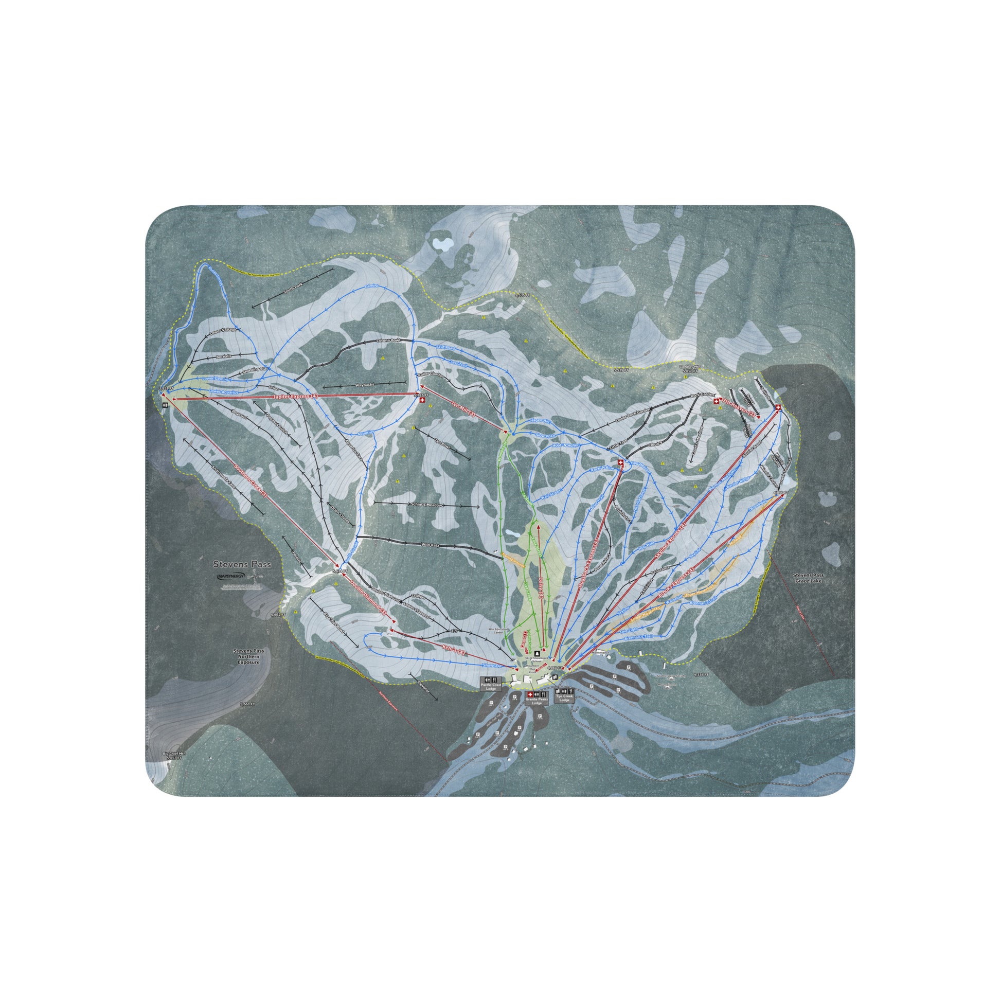Stevens Pass, Washington Ski Resort Map Blanket - Powderaddicts