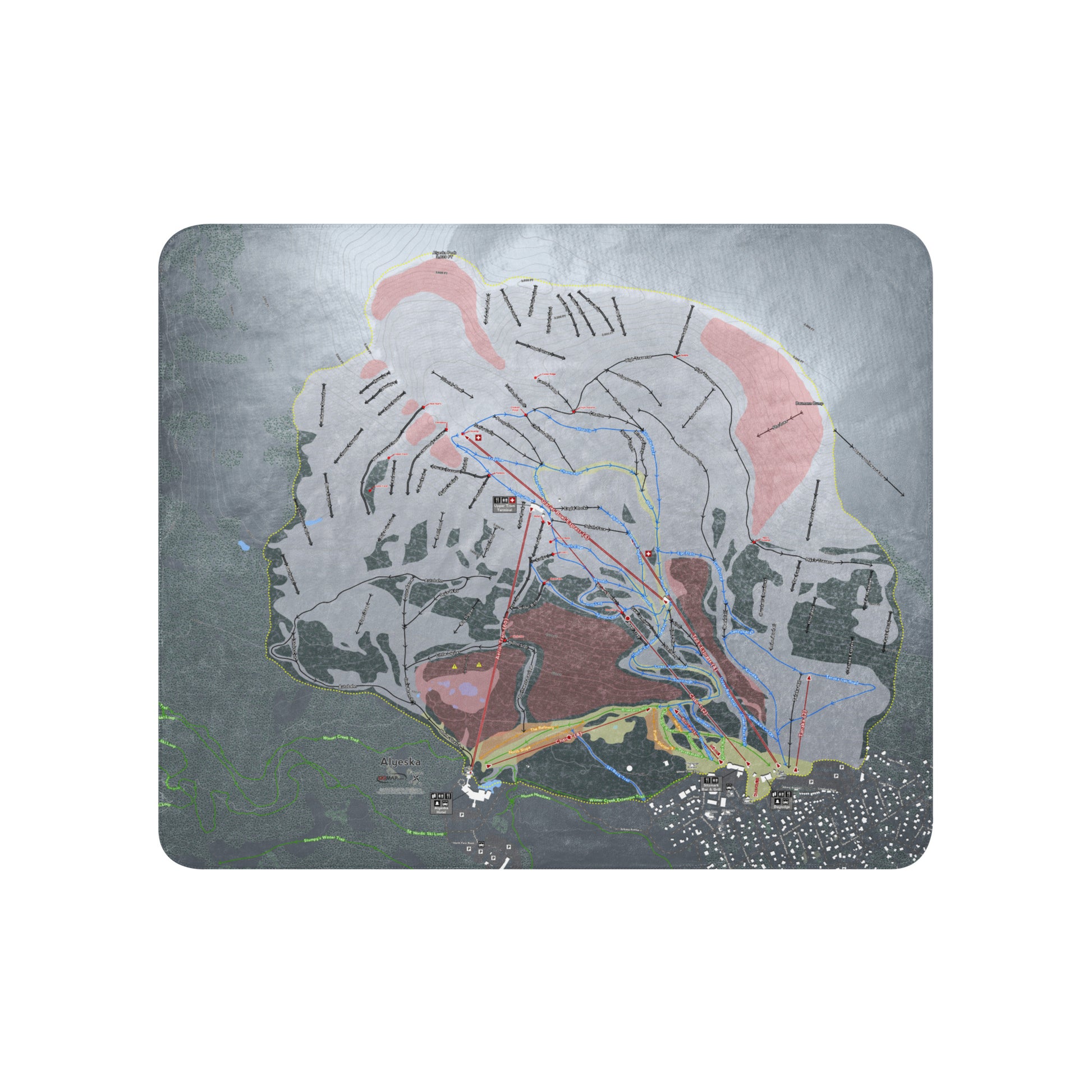 Alyeska, Alaska Ski Resort Map Blanket - Powderaddicts