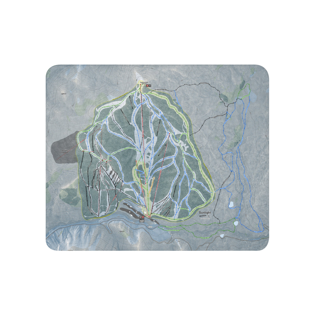 Sunlight Mountain Resort, Colorado Ski Trail Map Blanket - Powderaddicts