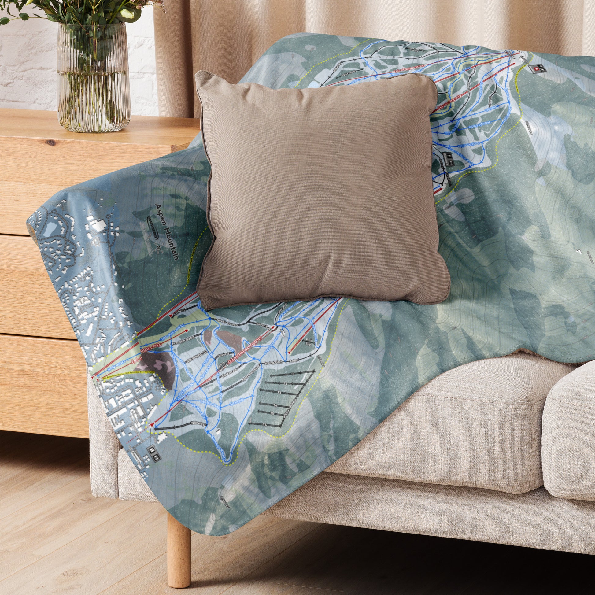 Aspen Mountain, Colorado Ski Resort Map Blanket - Powderaddicts
