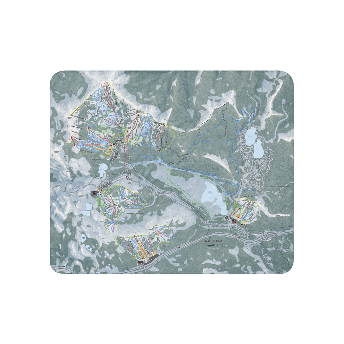 Donner Pass, California Ski Resort Map Blanket - Powderaddicts