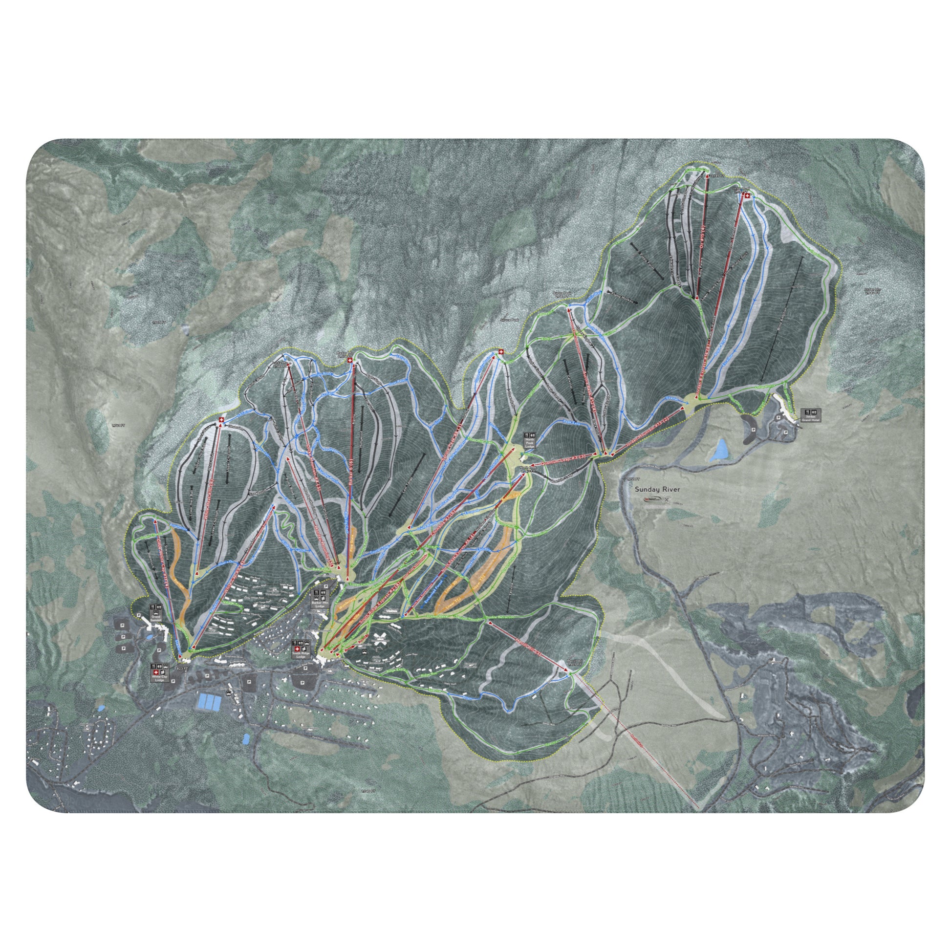 Sunday River, Maine Ski Resort Map blanket - Powderaddicts