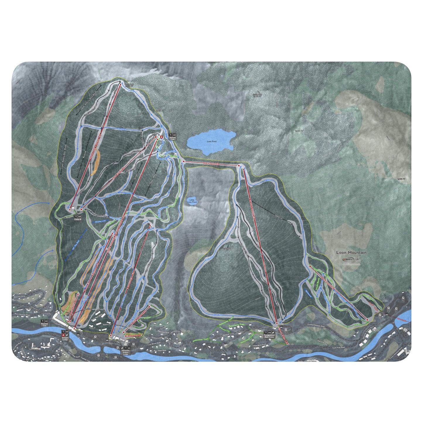 Loon Mountain, New Hampshire Ski Resort Map blanket - Powderaddicts