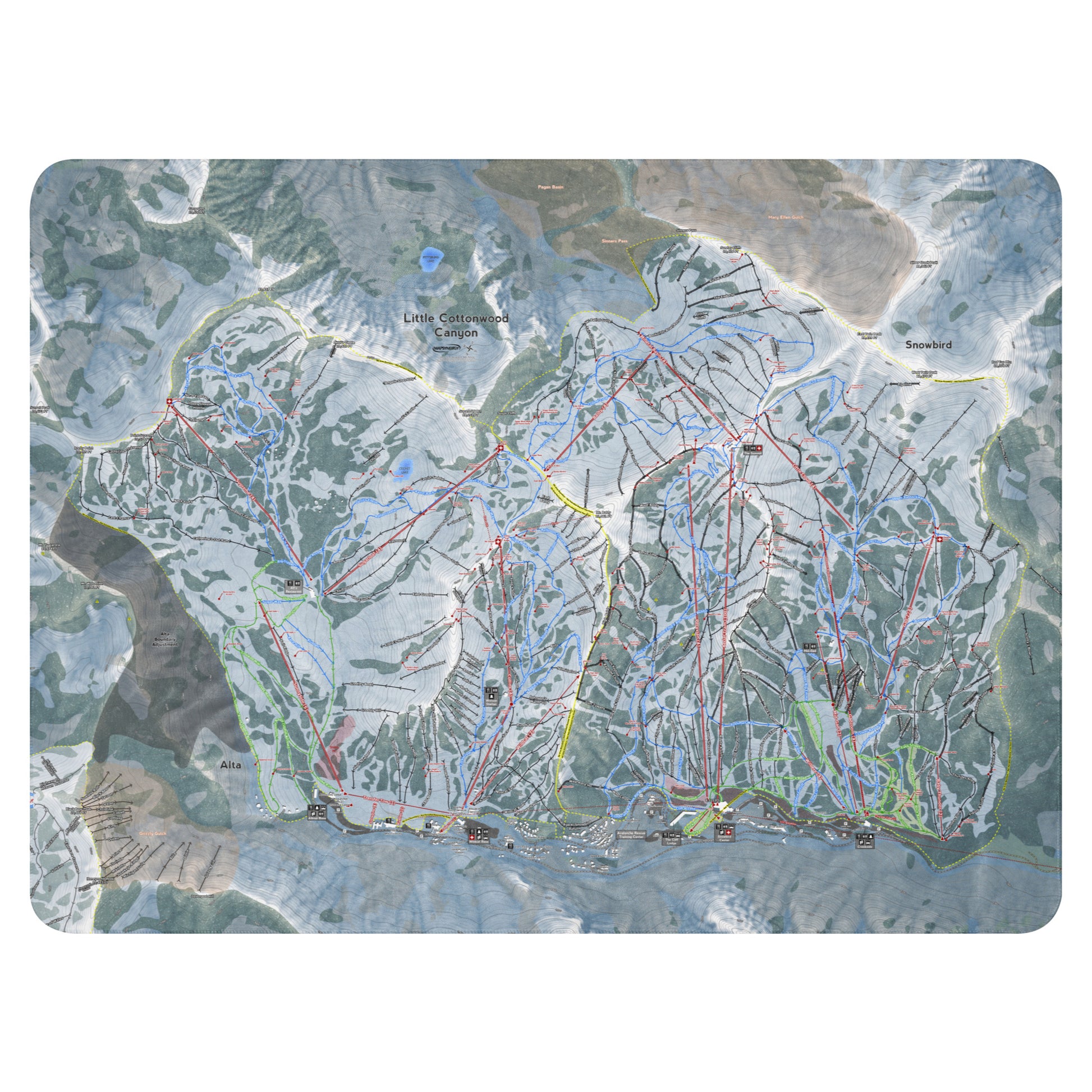 Little Cottonwood Canyon, Utah Ski Resort Map Blanket - Powderaddicts