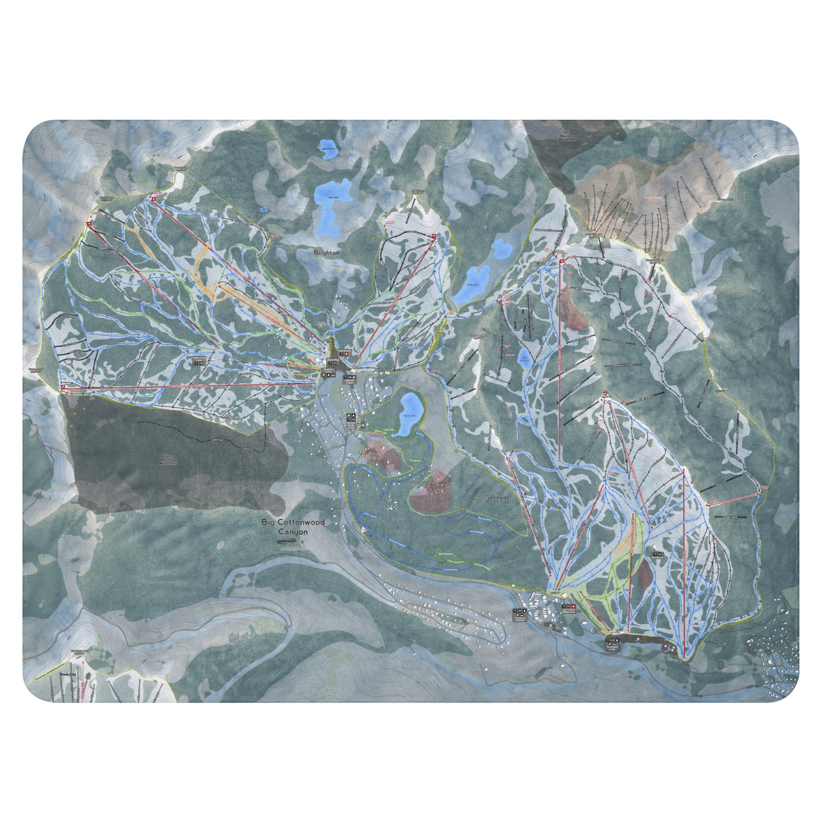 Big Cottonwood Canyon, Utah Ski Trail Map blanket