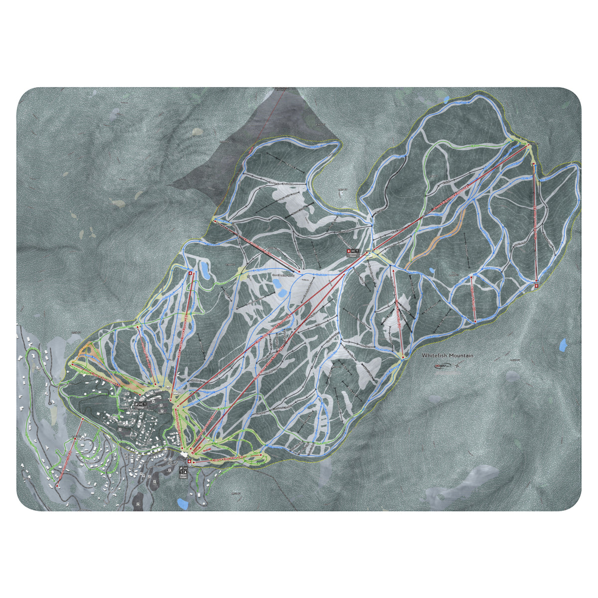 WHITEFISH MOUNTAIN, MONTANA SKI RESORT MAP BLANKET