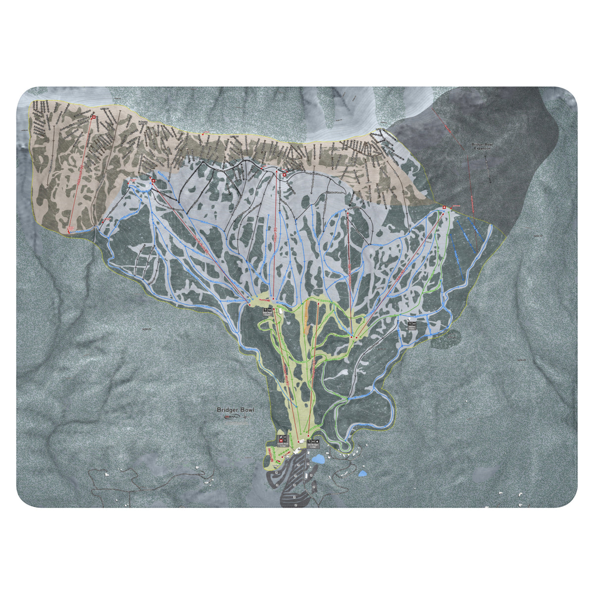 Bridger Bowl, Montana Ski Resort Map Blanket - Powderaddicts