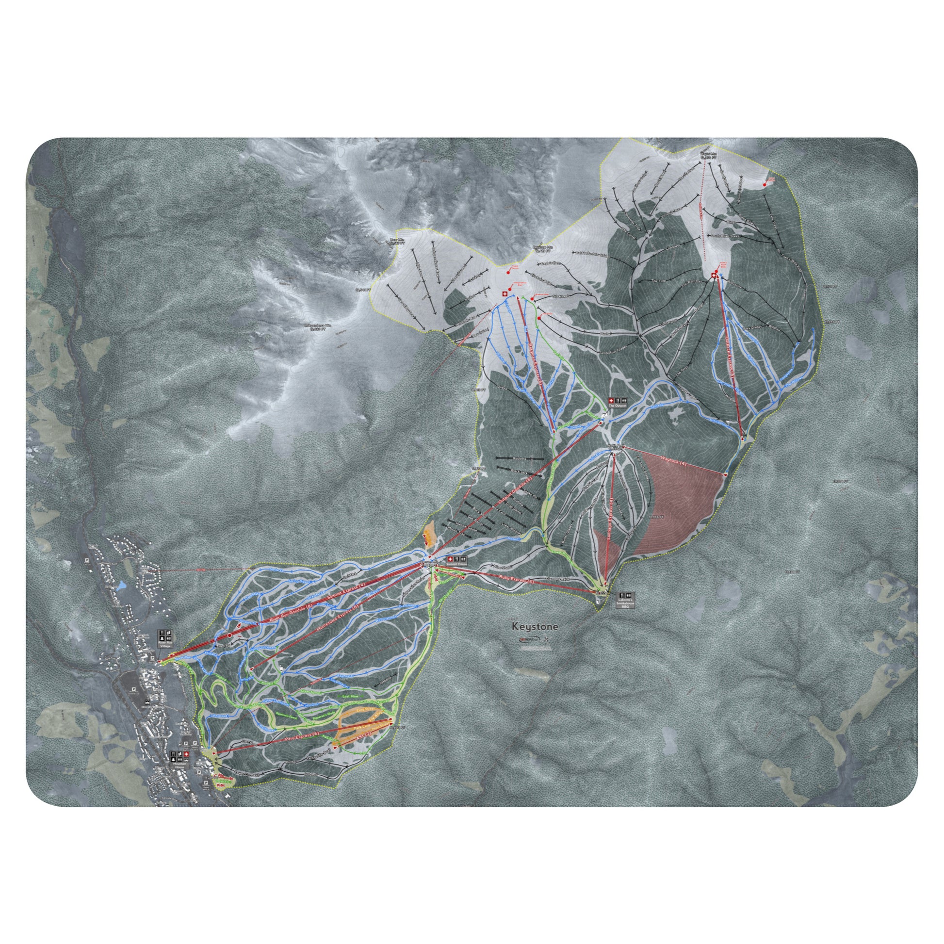 Keystone, Colorado Ski Resort Map blanket - Powderaddicts