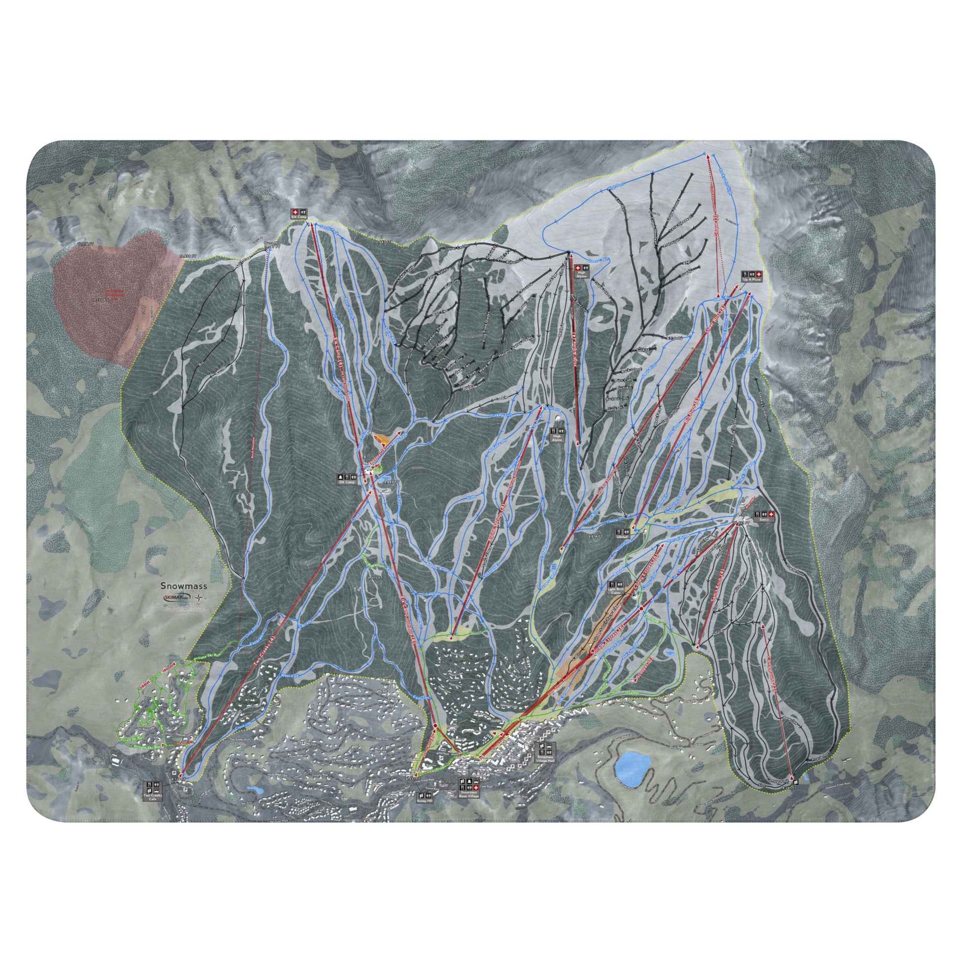Snowmass, Colorado Ski Resort Map blanket - Powderaddicts