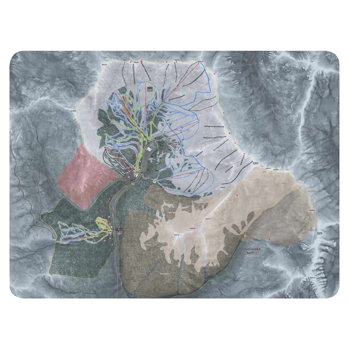 Loveland, Colorado Ski Resort Map blanket - Powderaddicts