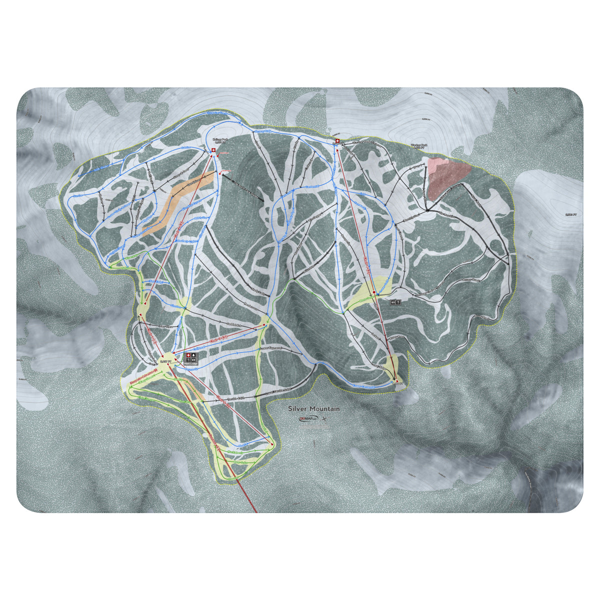 Silver Mountain, Idaho Ski Resort Map Blanket - Powderaddicts