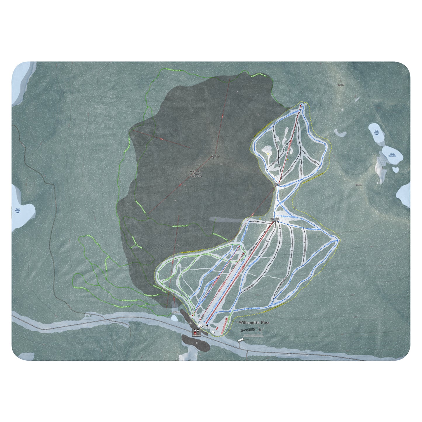 Willamette Pass, Oregon Ski Resort Map Blanket - Powderaddicts