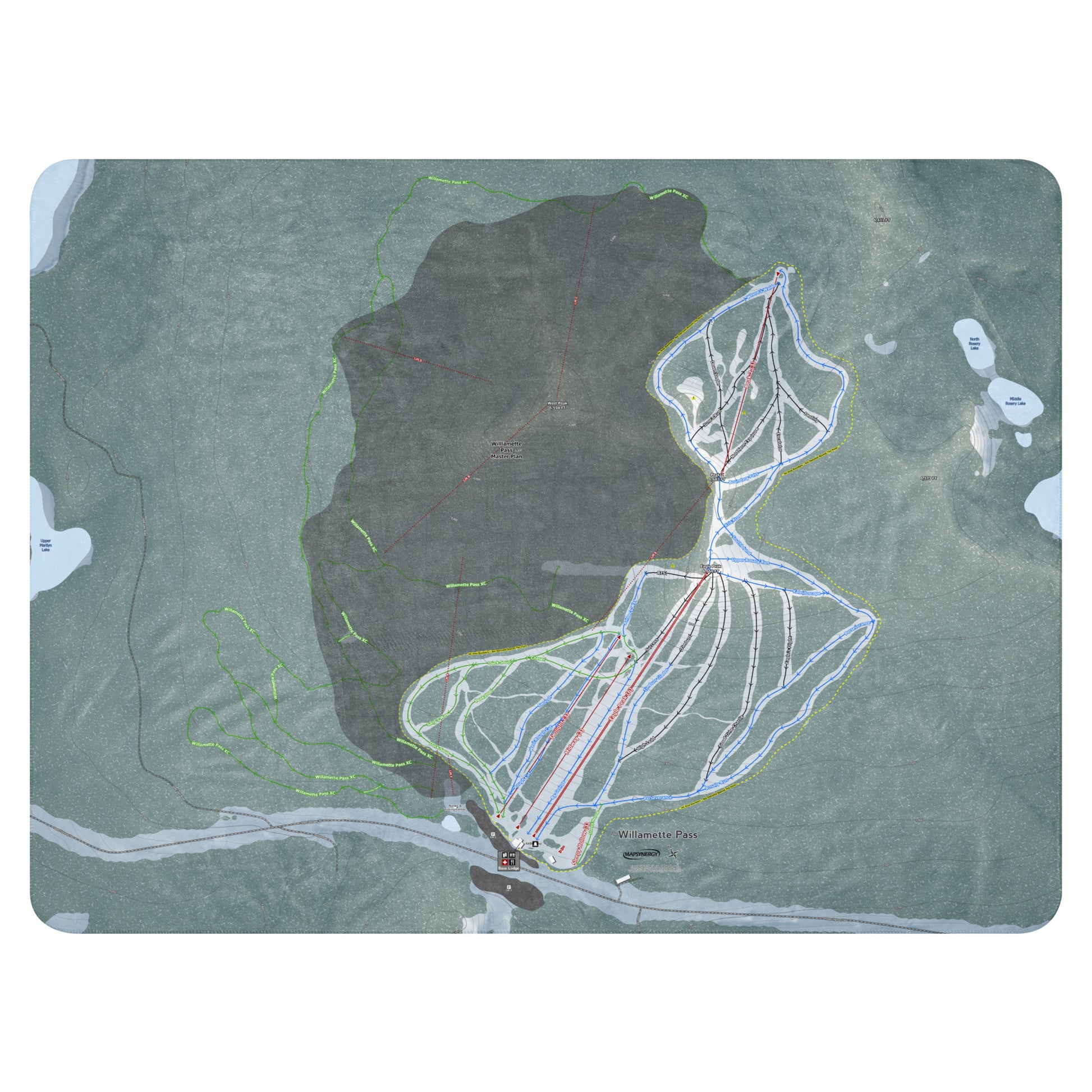 Willamette Pass, Oregon Ski Resort Map Blanket - Powderaddicts