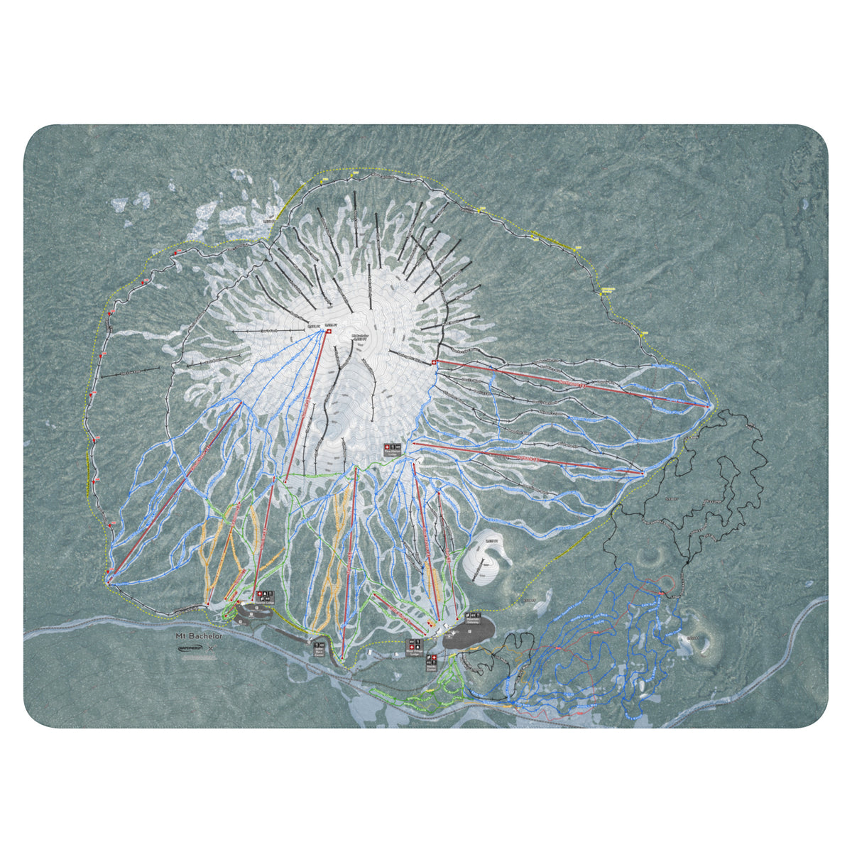 Mt Bachelor, Oregon Ski Resort Map Blanket - Powderaddicts