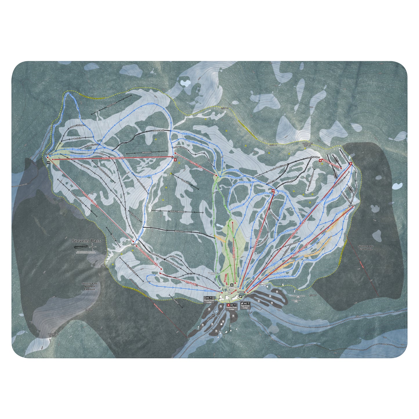 Stevens Pass, Washington Ski Resort Map Blanket - Powderaddicts