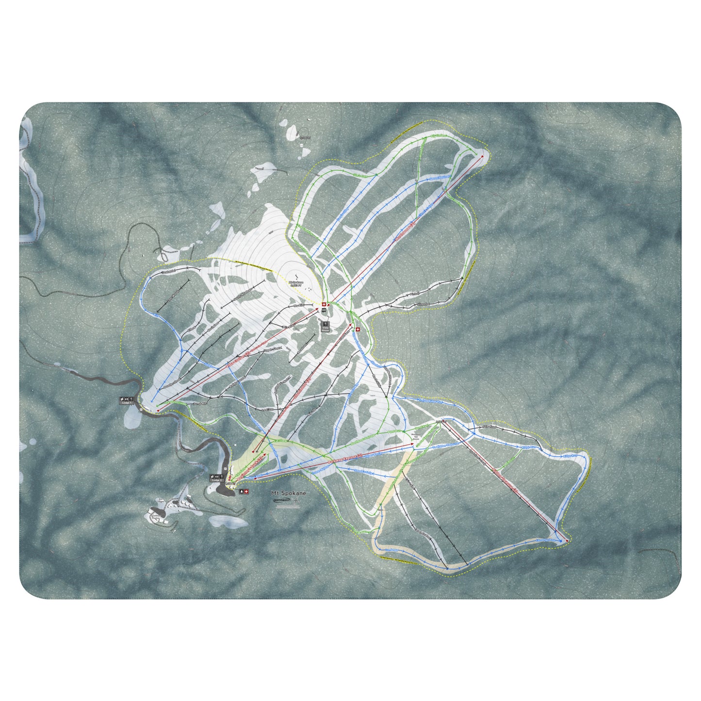 Mt. Spokane, Washington Ski Resort Map Blanket - Powderaddicts