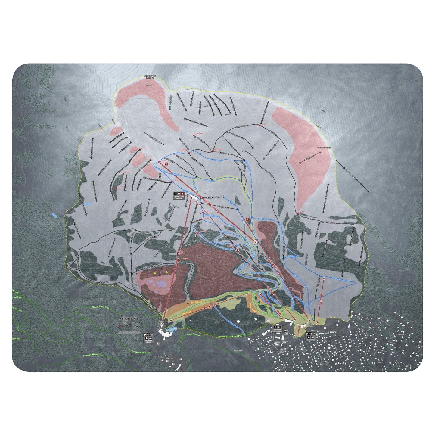 Alyeska, Alaska Ski Resort Map Blanket - Powderaddicts