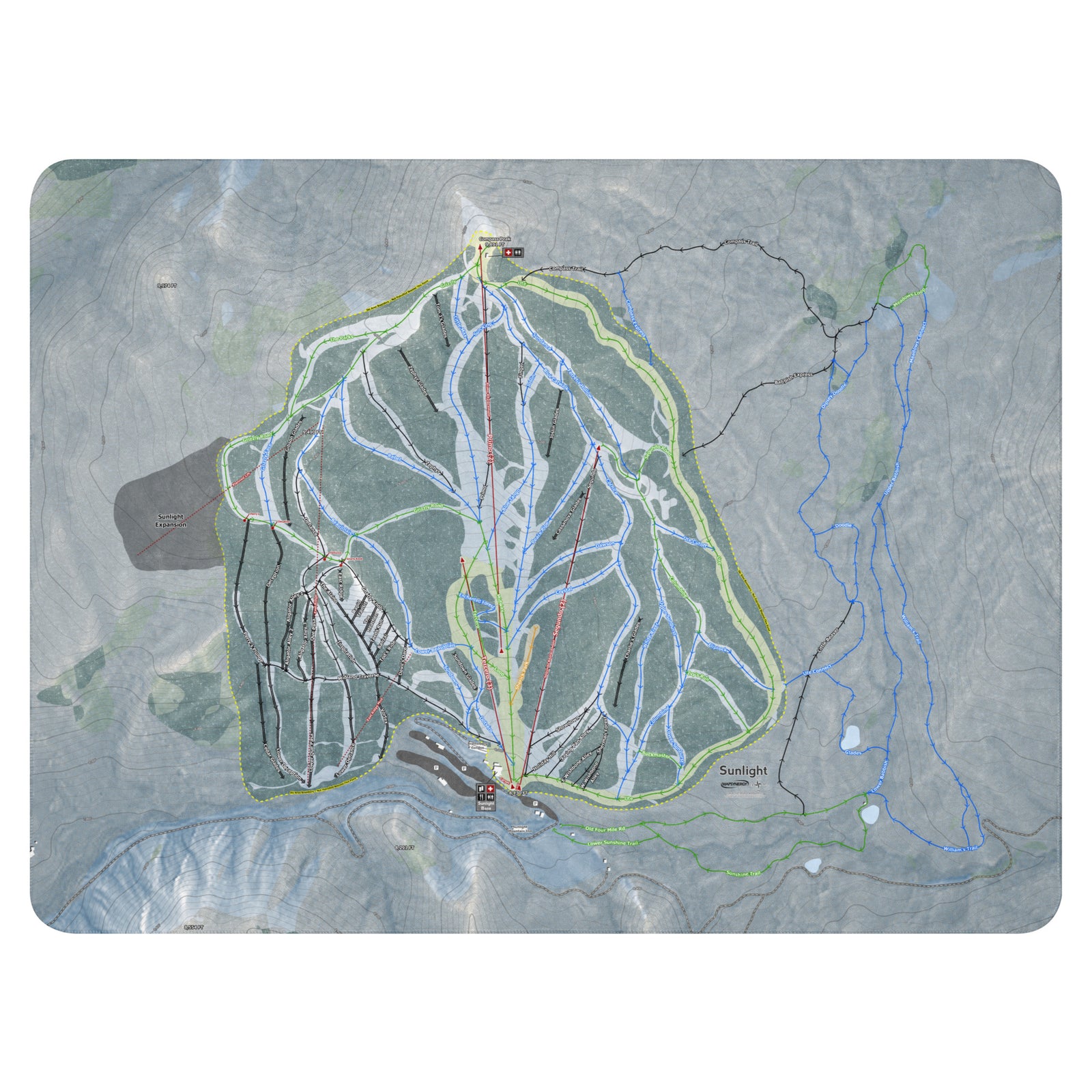 Sunlight Mountain Resort, Colorado Ski Trail Map Blanket - Powderaddicts