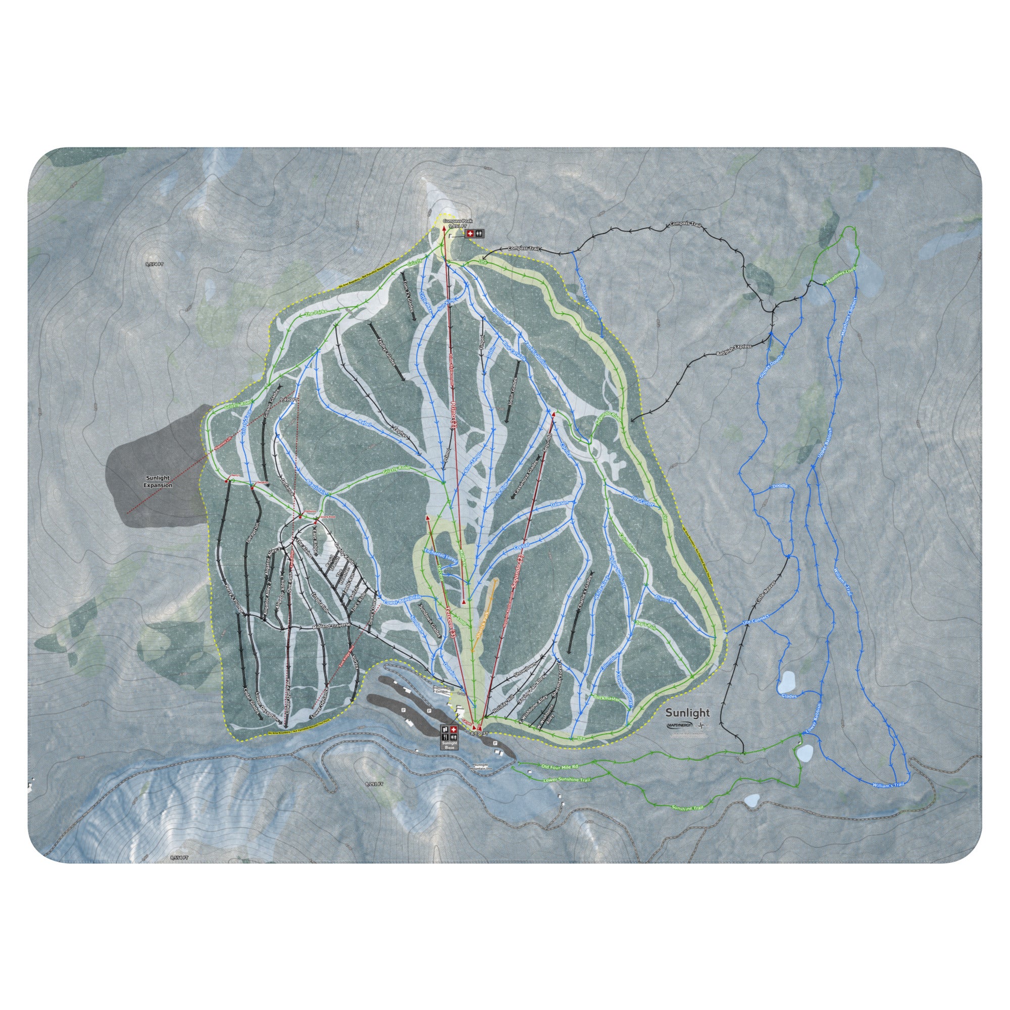 Sunlight Mountain Resort, Colorado Ski Trail Map Blanket