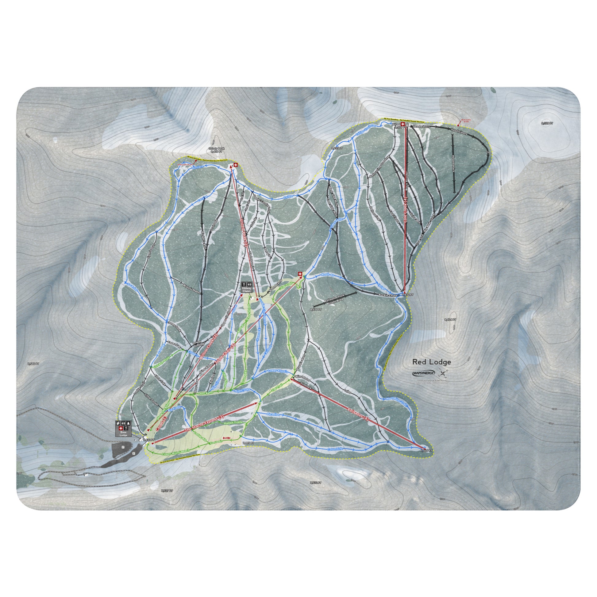 RED LODGE, MONTANA SKI RESORT MAP BLANKET - Powderaddicts