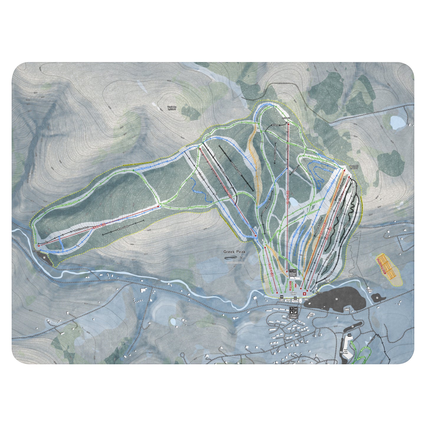 GREEK PEAK, NEW YORK SKI RESORT MAP BLANKET - Powderaddicts