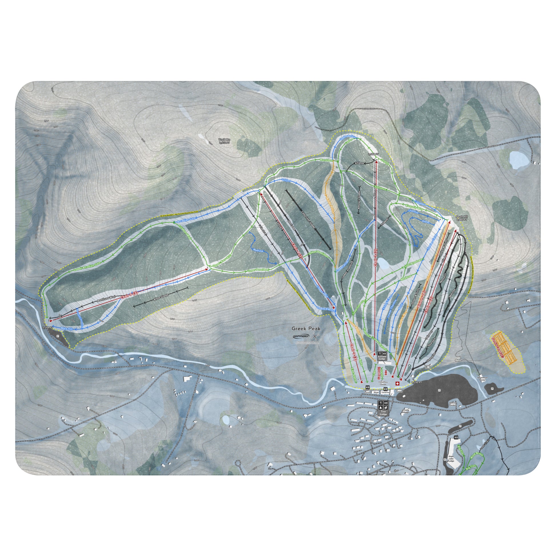 GREEK PEAK, NEW YORK SKI RESORT MAP BLANKET - Powderaddicts