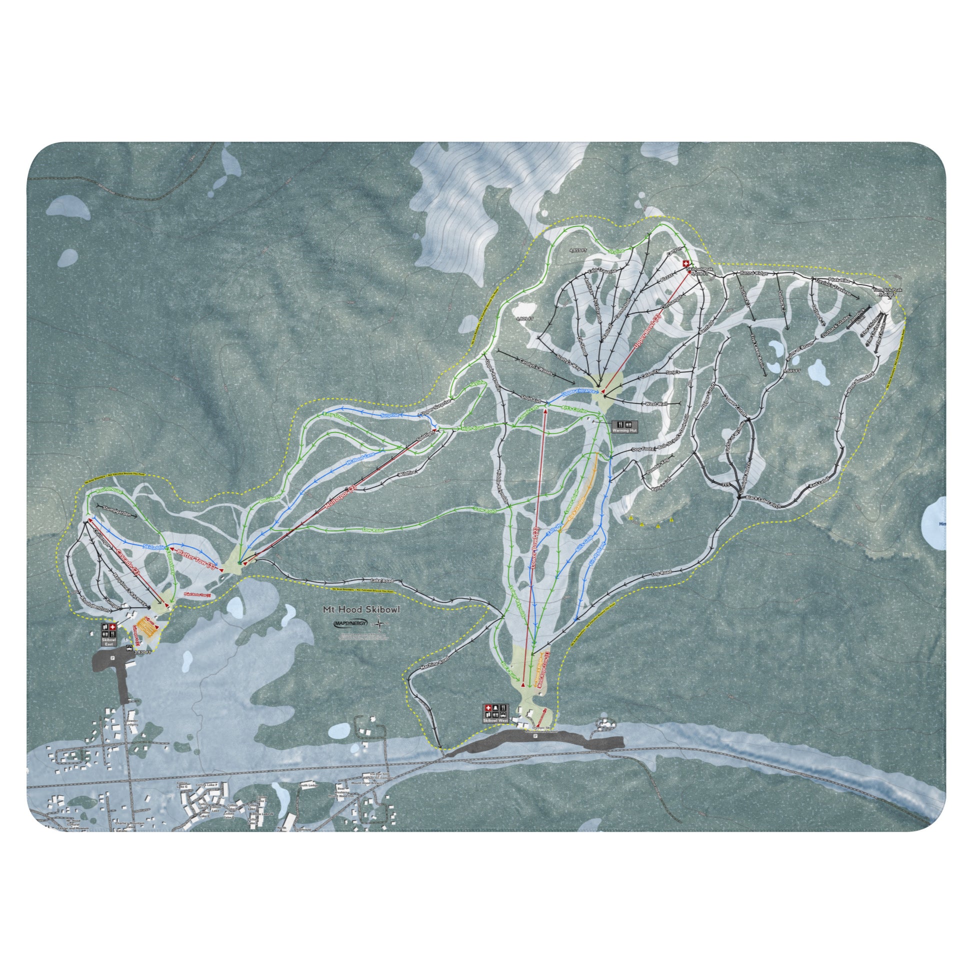 Mt Hood Skibowl, Oregon Ski Resort Map Blanket - Powderaddicts
