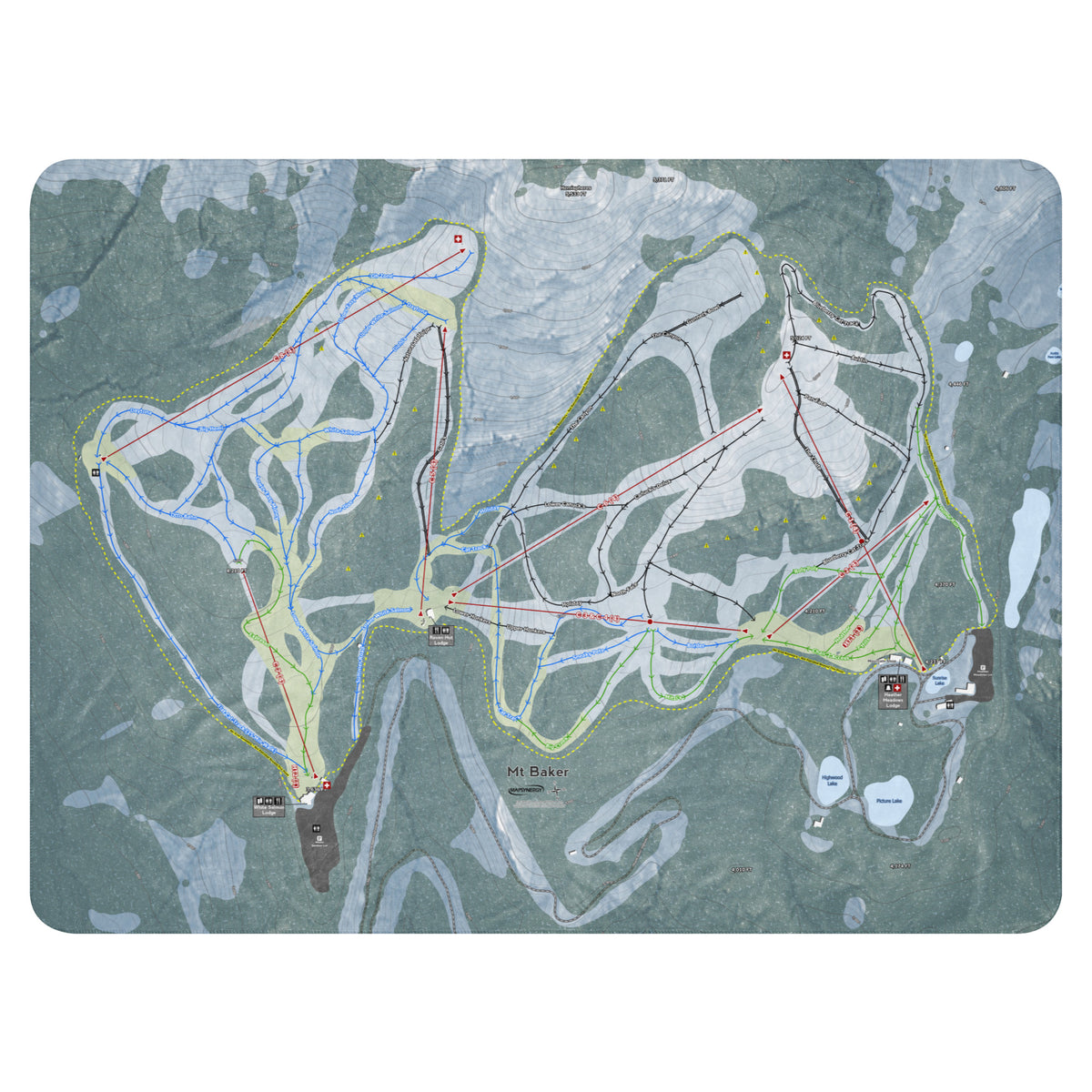 Mt. Baker, Washington Ski Resort Map Blanket - Powderaddicts