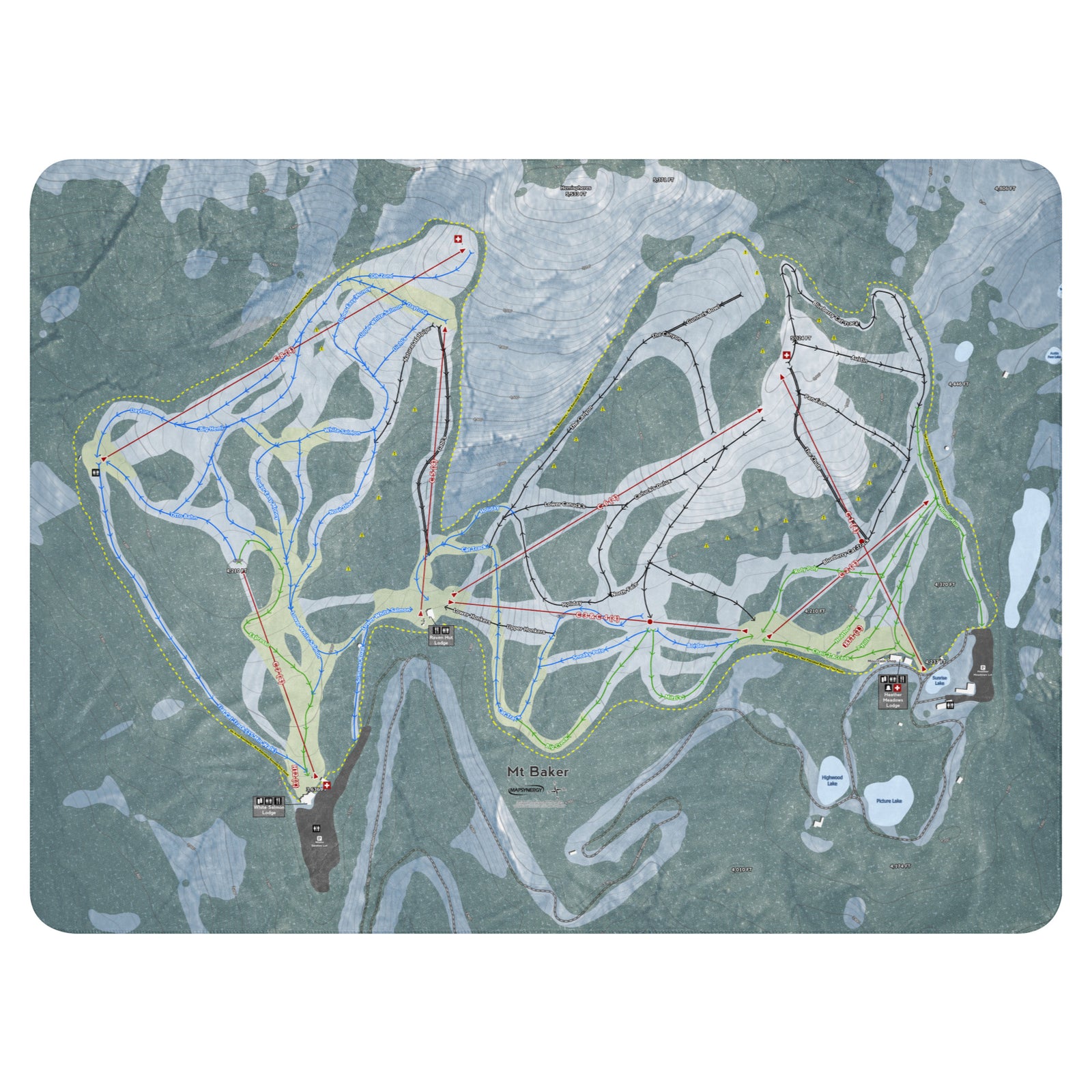Mt. Baker, Washington Ski Resort Map Blanket - Powderaddicts